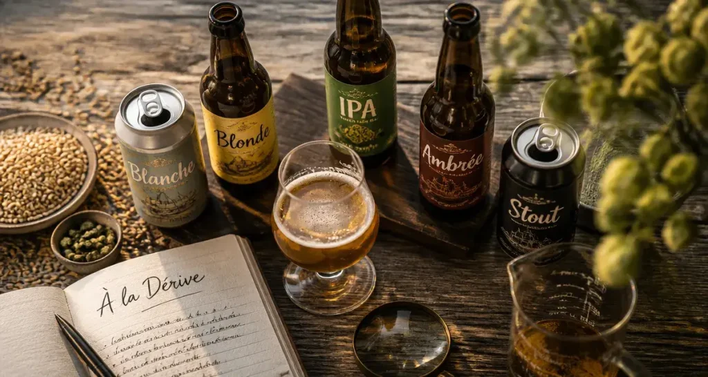 À la dérive - brasserie artisanale : bières artisanales sur table