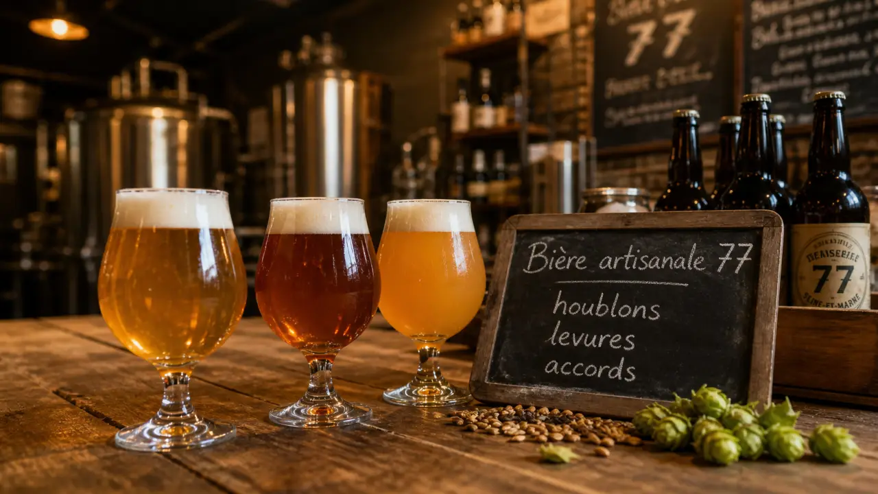 Bière artisanale 77 en brasserie locale : verres de dégustation