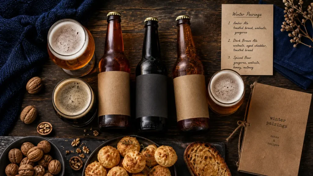 Bière de noël artisanale ambrée et épicée avec malts et accords d’hiver