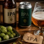 Bière ipa : houblon et verre tulipe avec IPA, reflets ambrés
