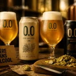 Bière sans alcool artisanale : canettes 0.0 et verres tulipe
