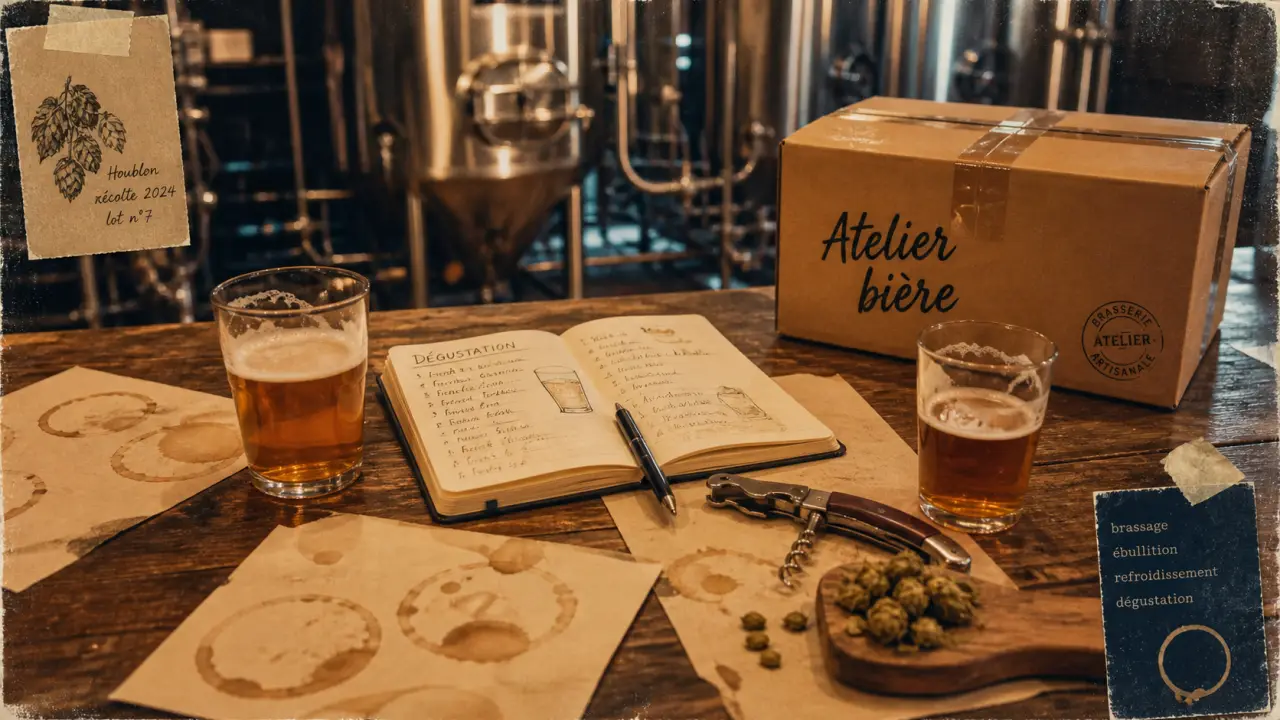 Brasserie artisanale : table, verres et atelier pour choisir une vraie locale
