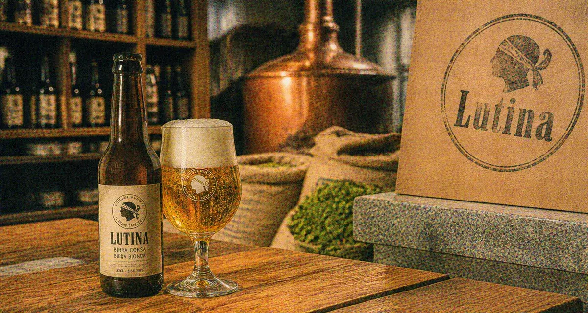 Brasserie artisanale Lutina : bière corse, mousse en verre, comptoir bois