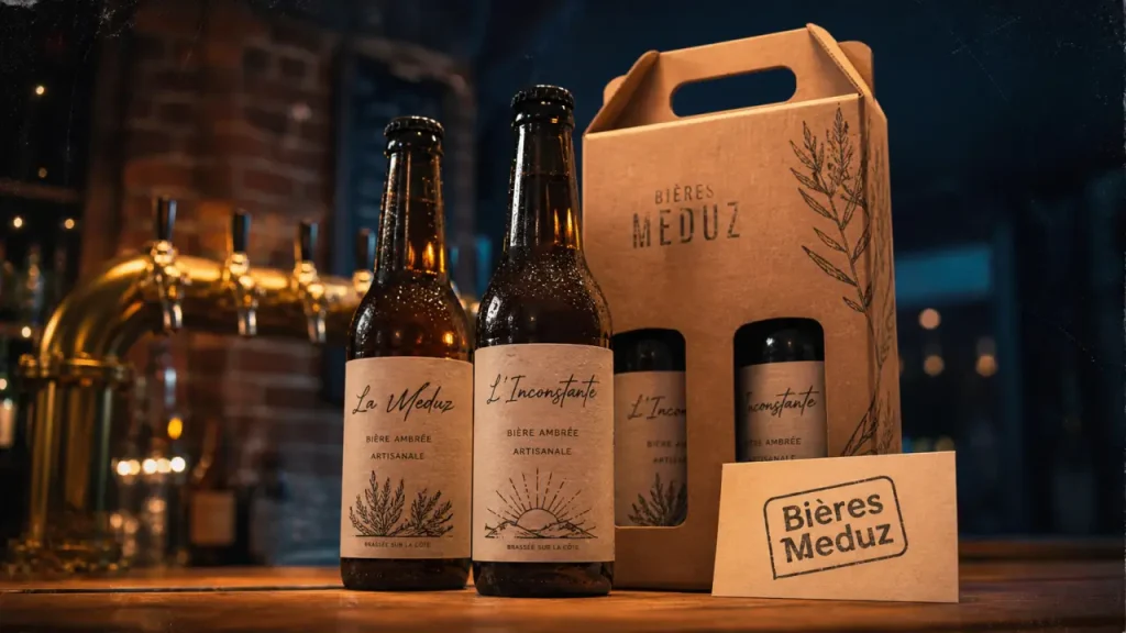 Brasserie artisanale Meduz : bière ambrée, tireuse et malts français au comptoir