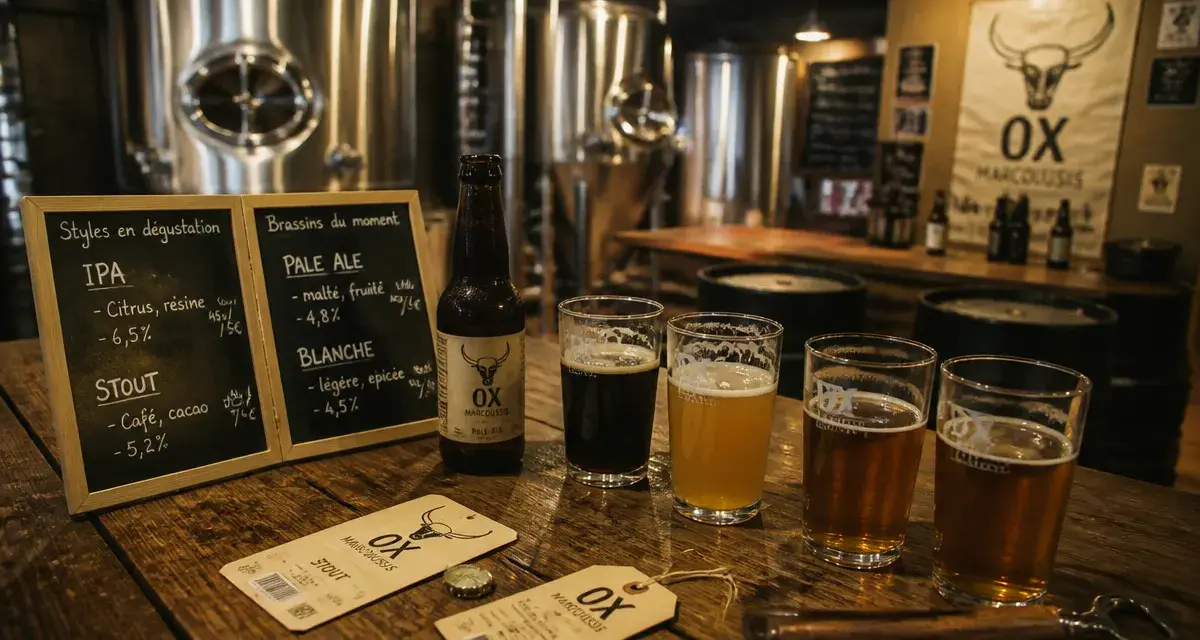 Brasserie artisanale ox marcoussis, atelier brassicole et ardoise de dégustation