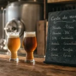 Brasserie artisanale Piva à Belleydoux : comptoir, carte du moment, verres à dégustation