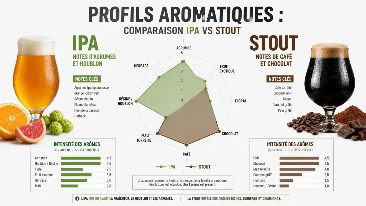 Comparaison des styles de bière artisanale IPA et Stout