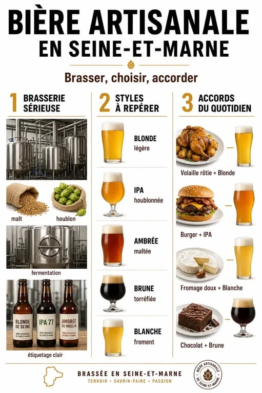 Bière artisanale 77 : styles à choisir, signes d’une brasserie sérieuse et accords mets-bières