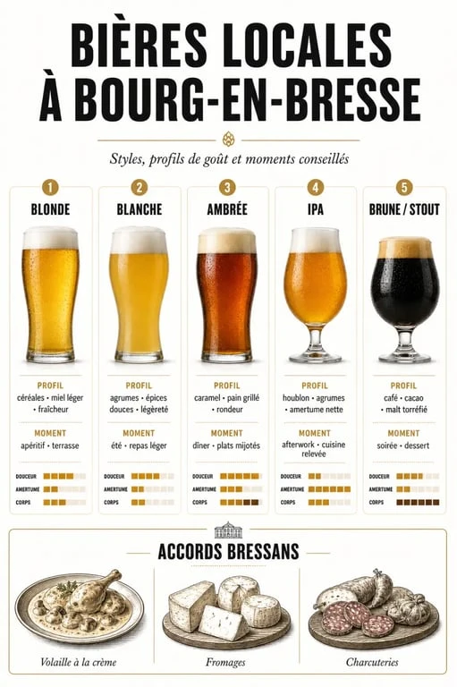 Bière locale Bourg-en-Bresse : infographie des styles et accords conseillés