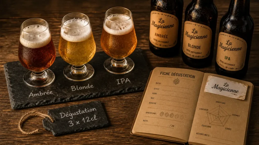 La magicienne brasserie artisanale : verres de bière artisanale et dégustation fraîche