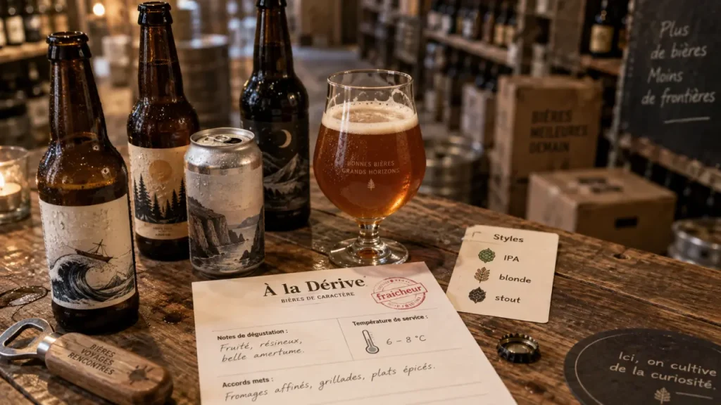 À la dérive - brasserie artisanale : bière fraîche et verre tulipe en cave