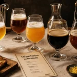Animation bière artisanale : dégustation locale en verres tulipe sur table en bois