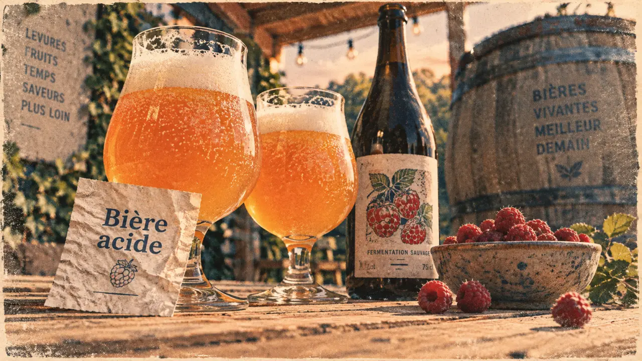 Bière acide aux framboises dans des verres tulipe