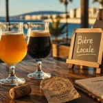 Bière artisanale cannes sur terrasse : verres de bière blonde, pale ale et stout
