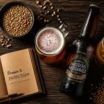 Bière artisanale haut de gamme : chope et bouteille artisanale