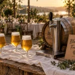 Bière artisanale mariage sur table de réception, fraîcheur locale