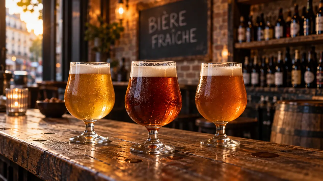 Bière artisanale paris : trois bières en verre tulipe dans un bar