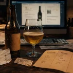 Bière la locale du sud-ouest : Pilsner et Blonde, bouteille et verre en cave