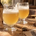 Bières blanches witbier, robe jaune pâle, agrumes et banane, mousse crème.
