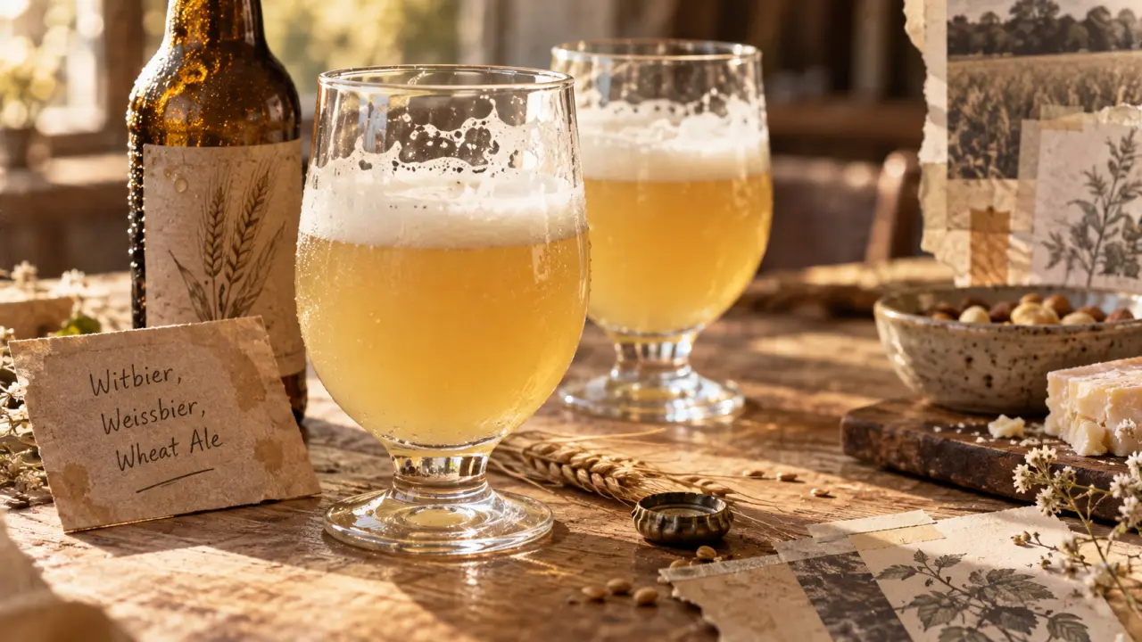 Bières blanches witbier, robe jaune pâle, agrumes et banane, mousse crème.