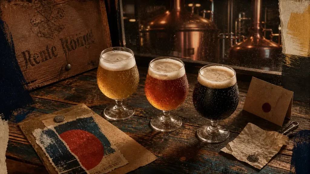 Brasserie artisanale de la rente rouge : verres de bière artisanale sur comptoir