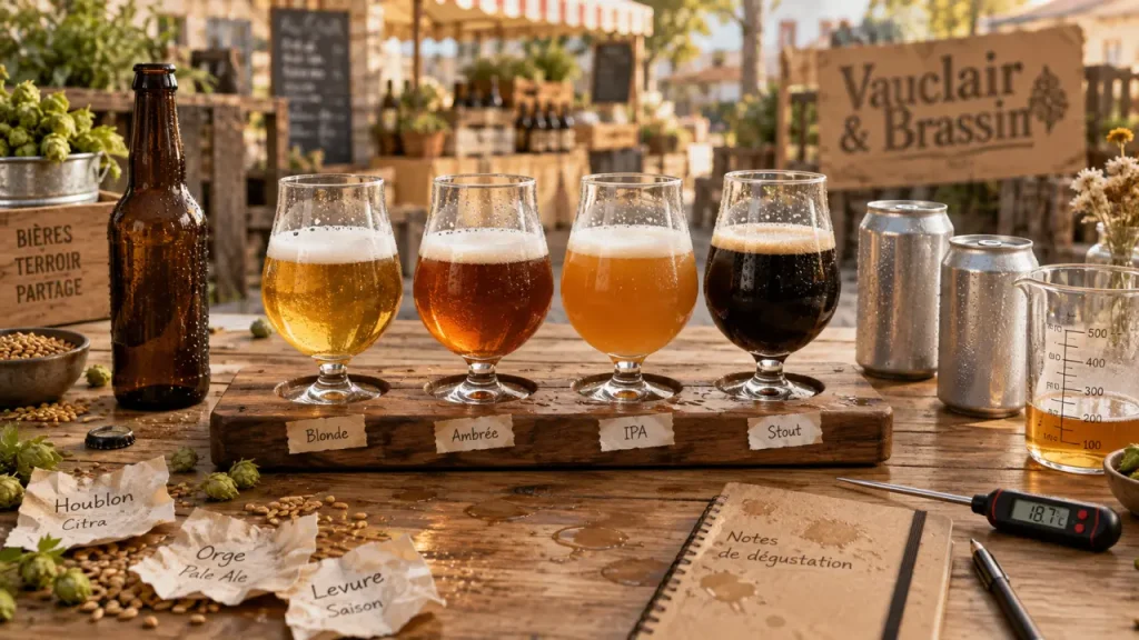 Brasserie artisanale de Vauclair : verres de dégustation, bière locale