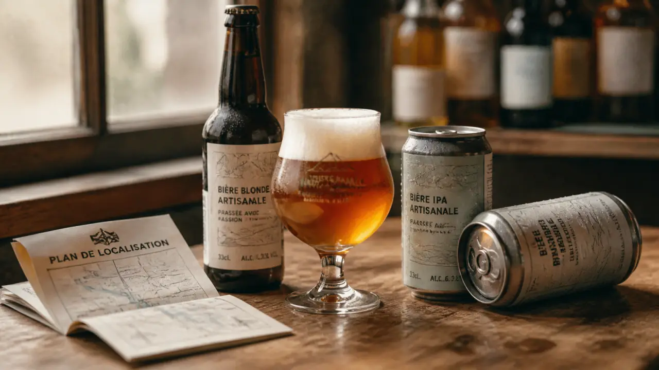 Brasserie artisanale du contrevent : bière artisanale, verre et carte de visite