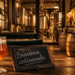 Brasserie artisanale kaysersberg : bière ambrée et dégustation sur table en bois