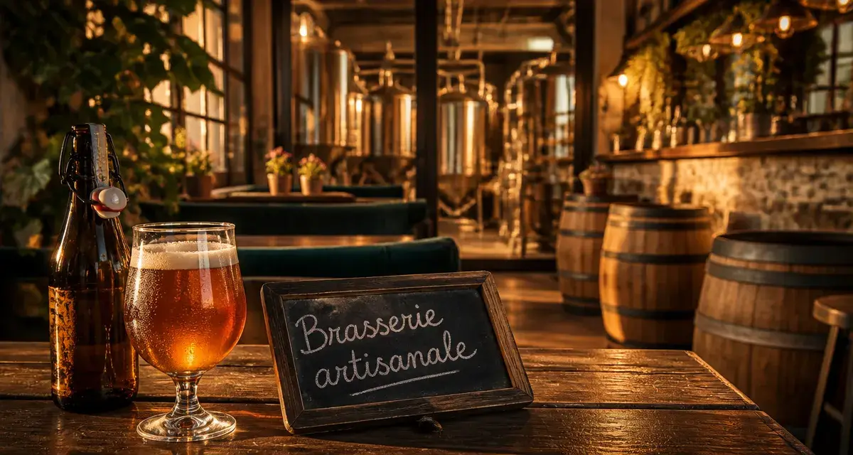 Brasserie artisanale kaysersberg : bière ambrée et dégustation sur table en bois