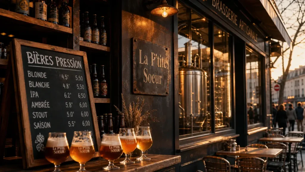 Brasserie artisanale la p'tite soeur à Sartrouville, terrasse et ardoise au comptoir