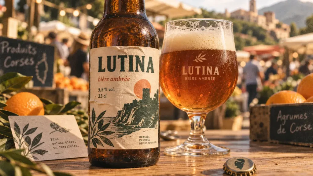 Brasserie artisanale Lutina : bière artisanale corse, bouteille et mousse