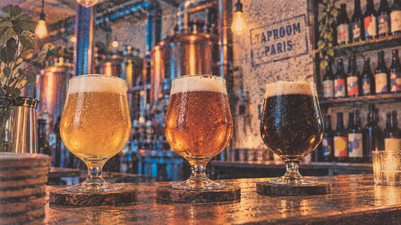 Brasserie artisanale Paris : taproom, bières en verres, comptoir
