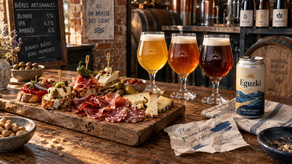Brasserie du pays basque : pintxos et verres blonde, IPA, Eguzki