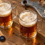 Chope de bière artisanale : mousse épaisse et condensation, verre froid