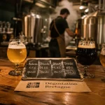 Dégustation bière Bretagne en brasserie : verres et comptoir