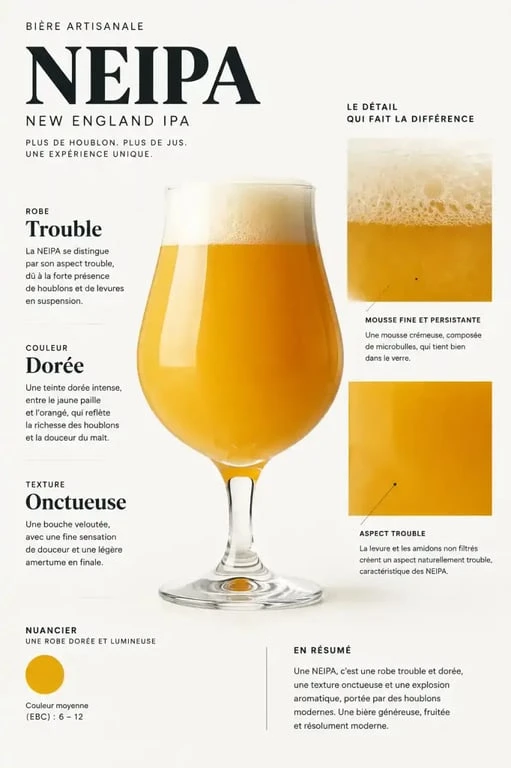 Robe trouble et onctueuse d'une bière NEIPA dans un verre