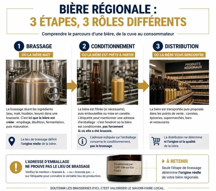 Infographie sur la bière la locale sud ouest et la différence entre brassage, conditionnement et distribution