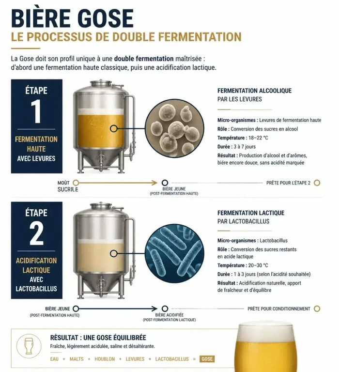 Schéma du procédé de double fermentation de la bière Gose