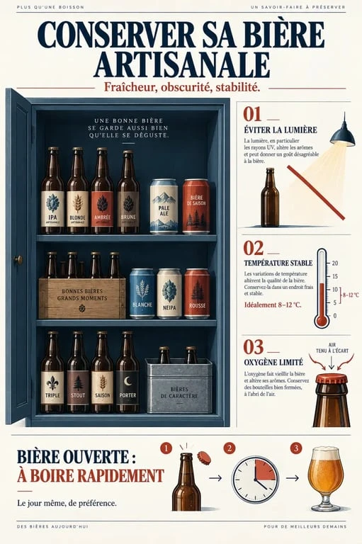 Infographie sur la conservation bière artisanale à l’abri de la lumière et de la chaleur