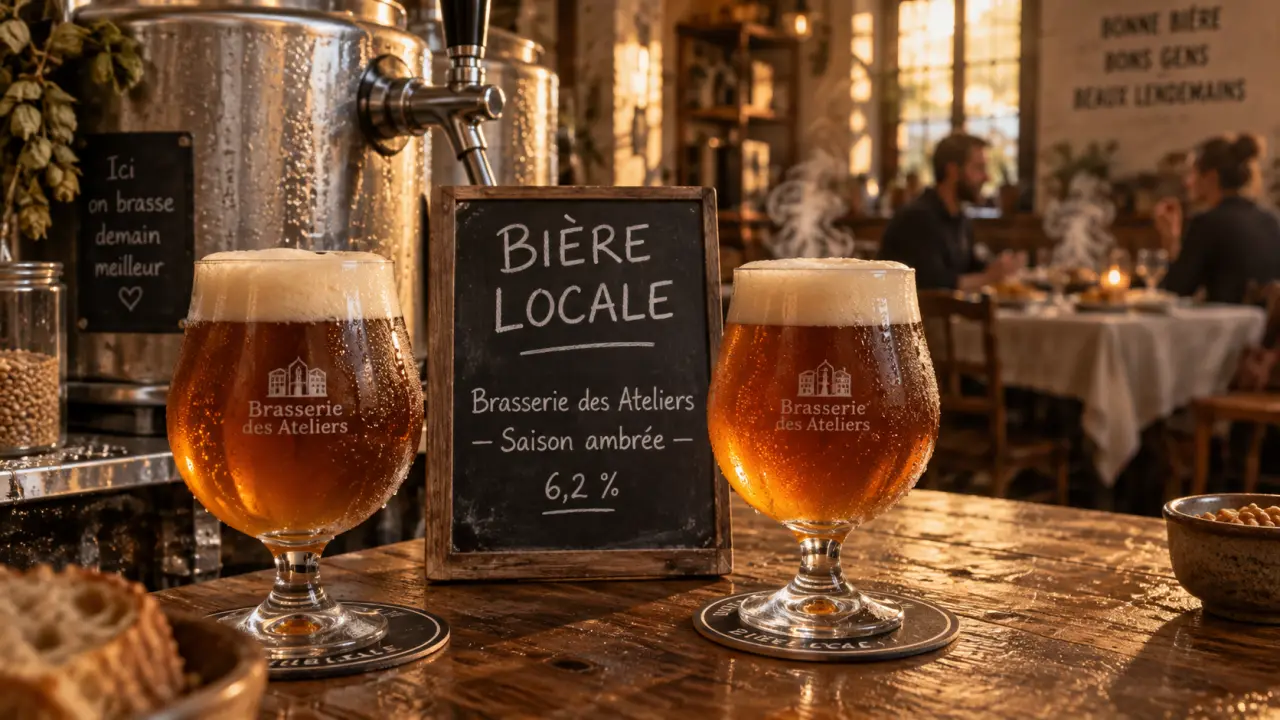 Entre terre et bière restaurant - brasserie locale : bière locale en verre tulipe, carte bière de Savoie au Var