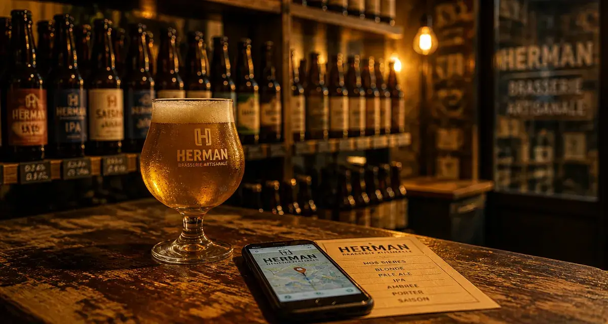Intérieur de la herman brasserie artisanale, verre de bière dorée en cave
