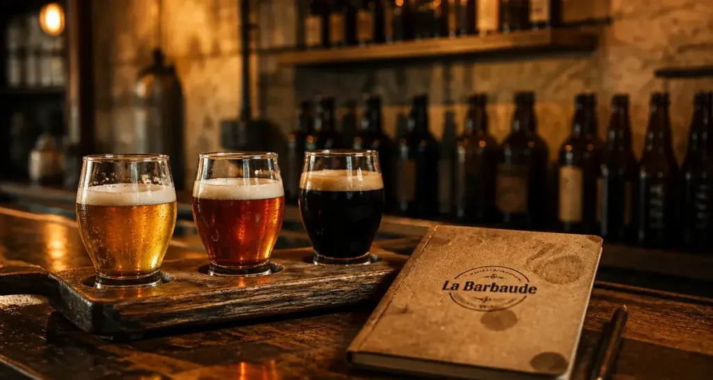 La barbaude brasserie artisanale nîmoise, verres de dégustation en cave à Nîmes