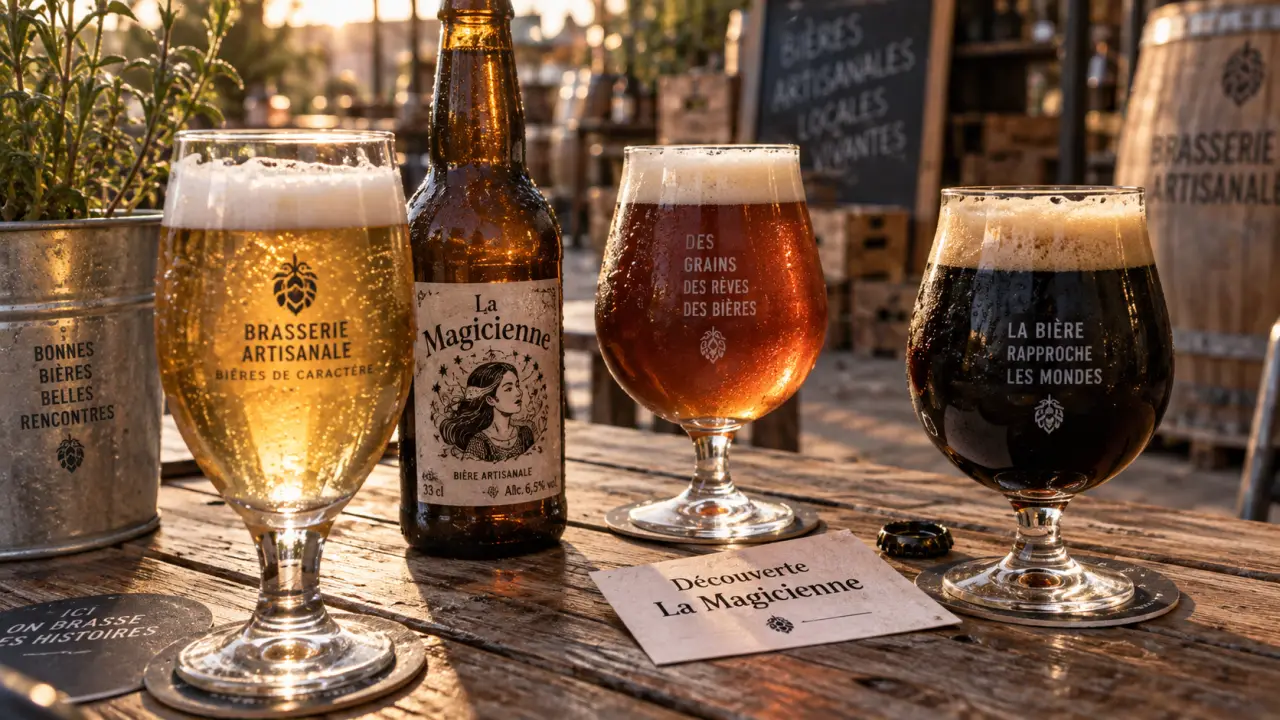 La magicienne brasserie artisanale : trois verres de bières sur table