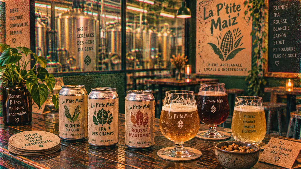 la p'tite maiz : taproom de brasserie artisanale à Tours, canettes et verres