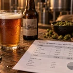 Marge bière artisanale : verre de bière et tableau de coûts