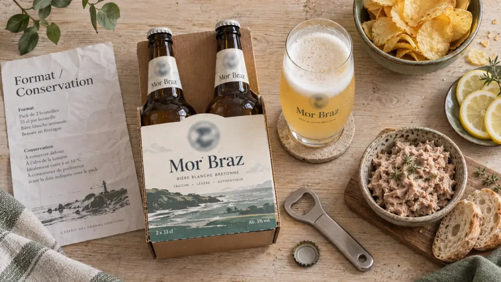Mor Braz bière achat : pack 2 bouteilles blanche 33 cl, table bretonne