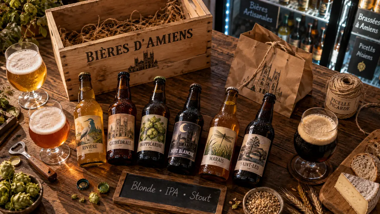 Bière artisanale Amiens, bouteilles et styles (blonde, IPA, stout)