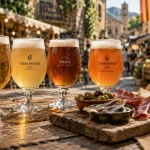 Bières artisanales catalanes : verres et tapas sur marché