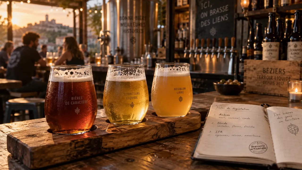 Brasserie artisanale béziers : verres IPA et accords locaux, planche de dégustation}}