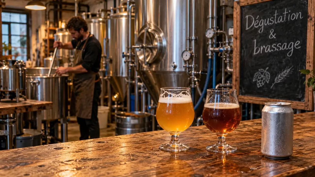 Galopin microbrasserie à Bagnolet : comptoir et cuves de brassage